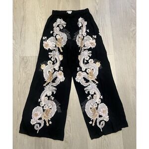 Billabong Wild Heartbreak SZ S Women's Black Dragon Rayon Cropped Wide Leg Pants